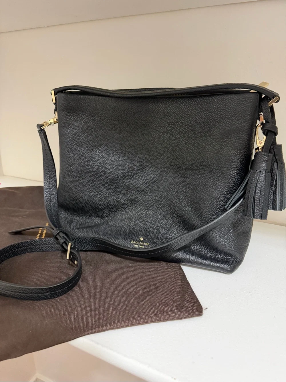 kate spade Black Pebbled Leather Crossbody with Tassel